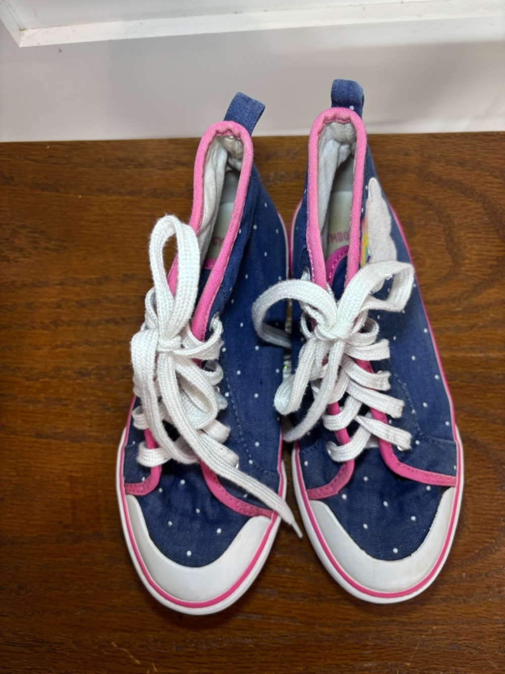 Gymboree Navy High-Top Sneakers with Rainbow and Pink Trim polka dots - Picture 7 of 12
